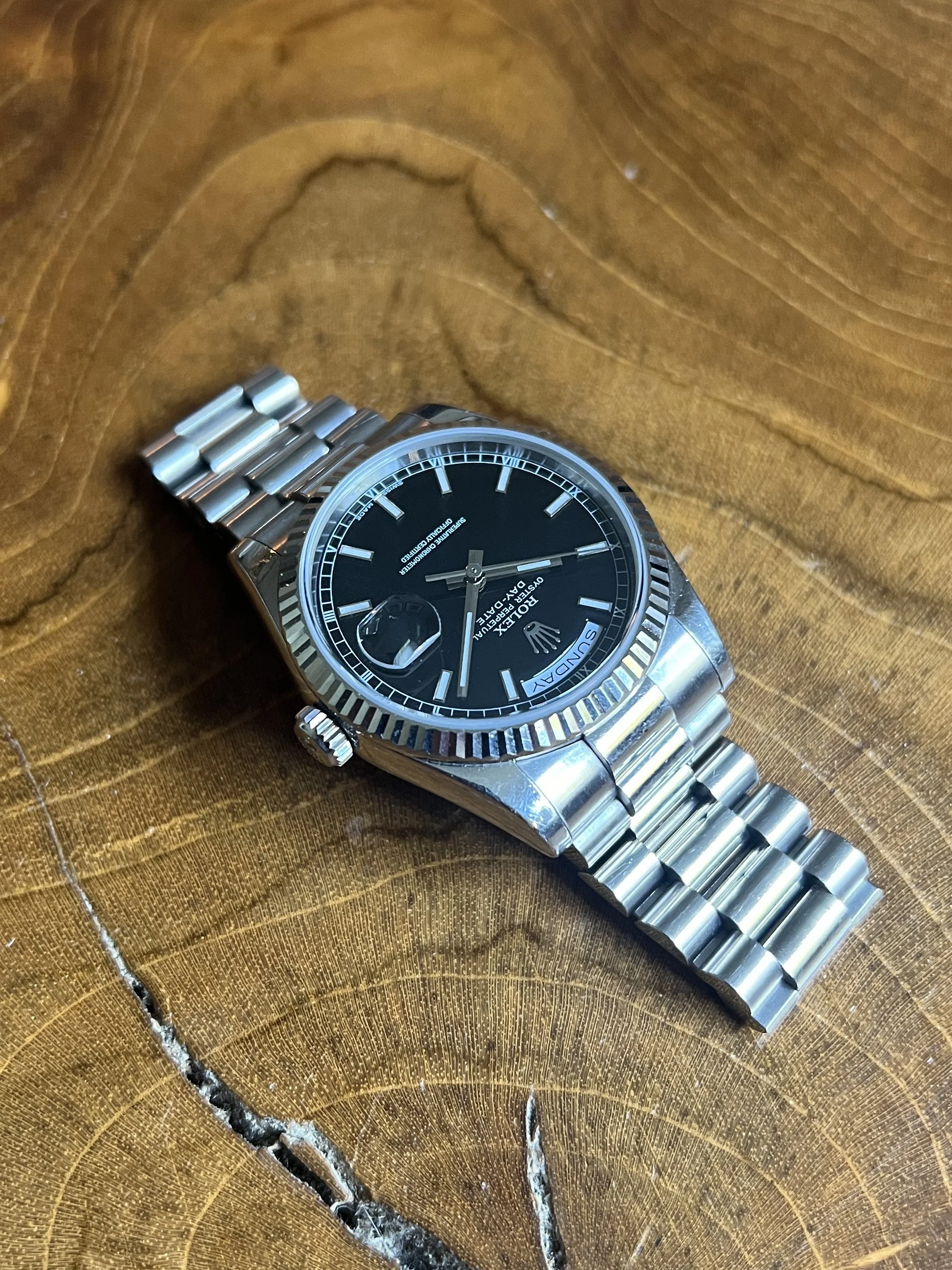 2000 Rolex Day-Date 118239 Black Dial in White Gold — Shiny Happy